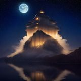深夜安静系列歌单封面，蓝紫色星空背景配合钢琴音符图案，适合睡前放松的音乐播放器歌单